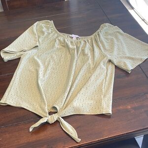 KEREN hart Sage Green Eyelet Tie-Front Blouse